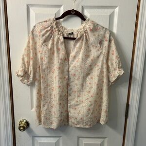 SHEIN Cream and Pink Floral Blouse